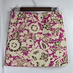 J. Crew Factory Pink, Yellow and Brown Floral Preppy Boho Twill Skirt Size 4